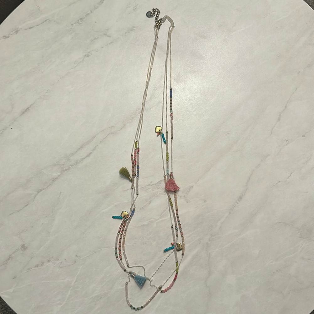 Tiered Layered Statement Necklace with Beads, Tassels, and Charms